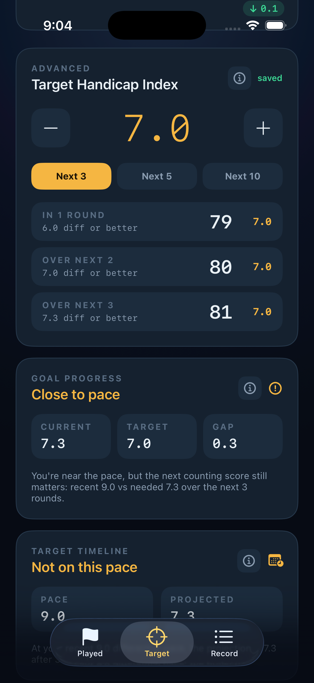 Slope Advanced mode screen showing expanded score inputs